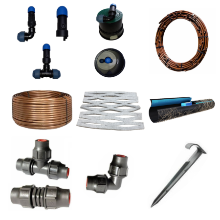 Unterirdische Bewässerung Komplett Set, Vließ, Tropfrohr, QF-Verteilerrohr, Entlüftungsventil, Erdspieße, Lock Verbinder